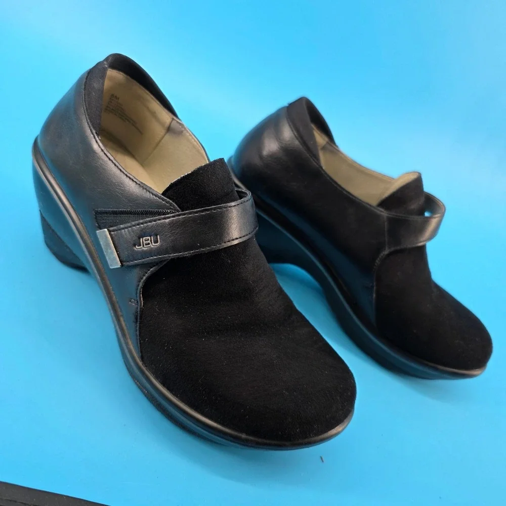 JBU by Jambu Sedona Black Vegan Leather Textile Wedge Loafers JB17SDN01 8M